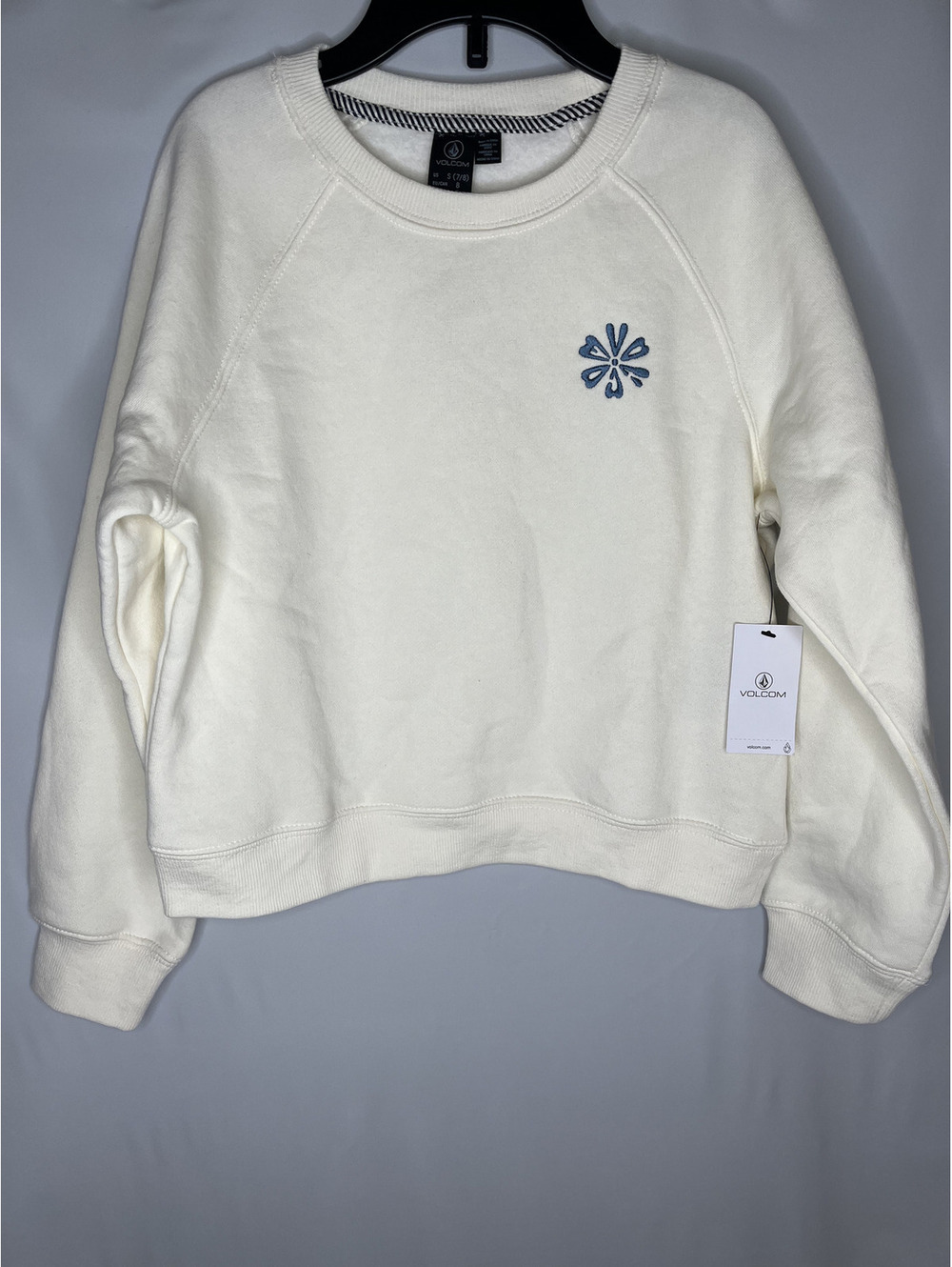 NWT Volcom Girl's White/Blue Flower Long Sleeve Sweatshirt Size S(7/8)